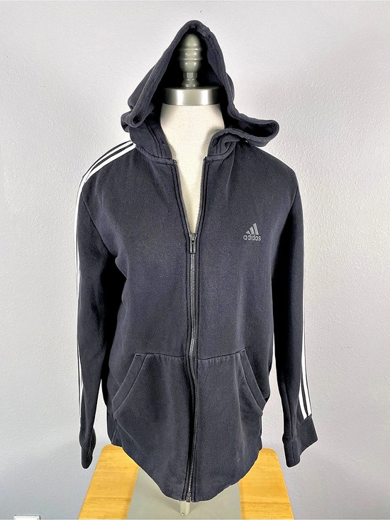 adidas Tops - adidas Essentials Black & 3 White Stripe Full-Zip Fleece Hoodie Women's Medium